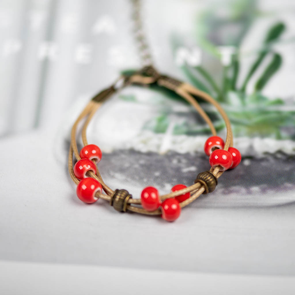 Wholesale Multilayer Braided Glazed Ceramic Bracelet